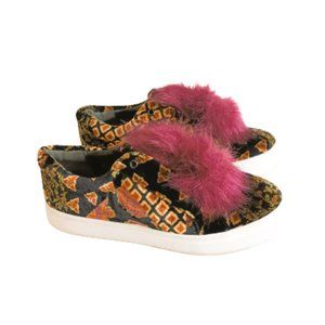 Sam Edelman Leya Pom Pom Shoes 7.5 M  Boho Velvet Platform Slip on Sneaker